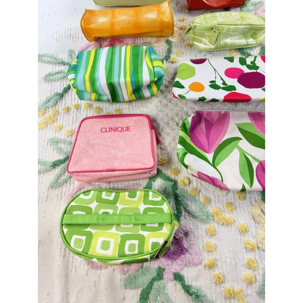 Clinique Makeup Bag Bundle 10pc Cosmetic Pouch Set Floral Geometric Travel Bags